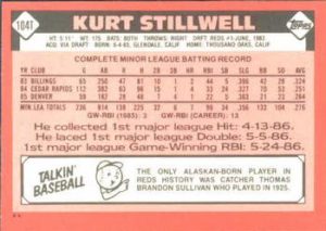 1986 Topps Traded Kurt Stillwell (back)