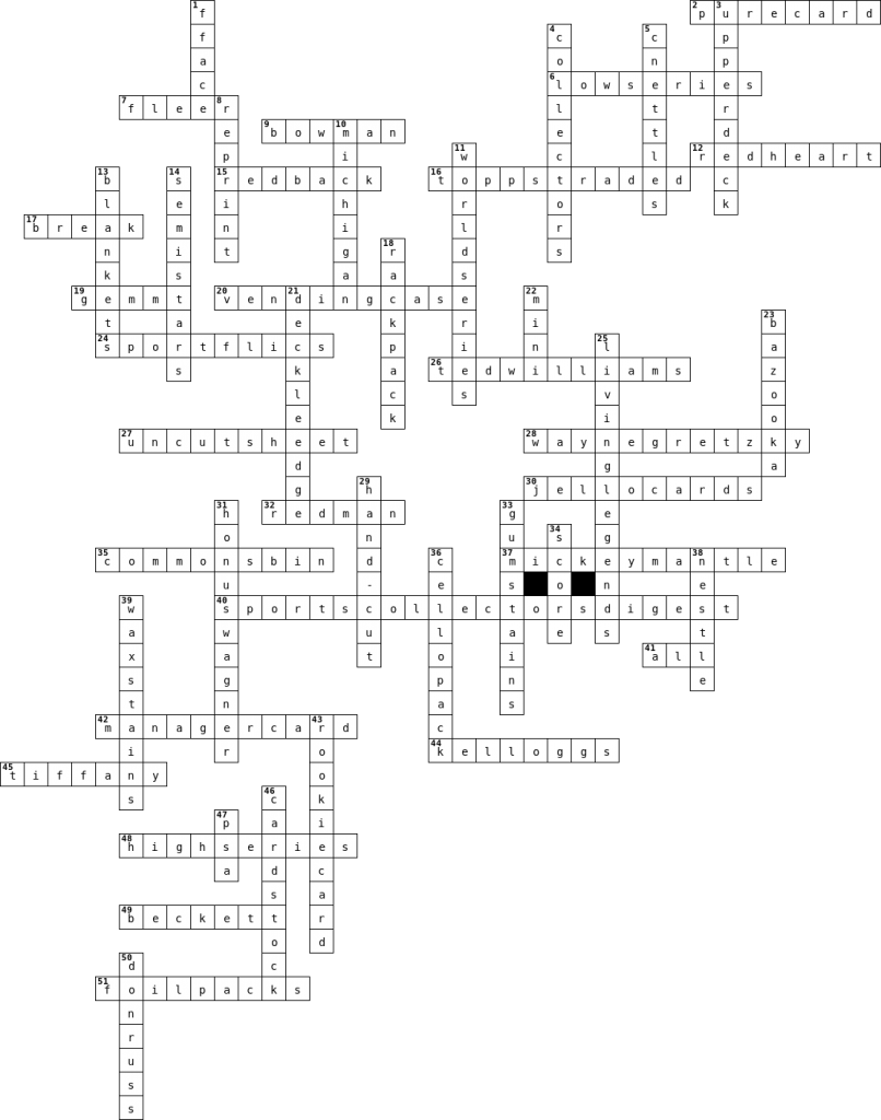 Baseball Cards Crossword Puzzle 1 Answers Wax Pack Gods